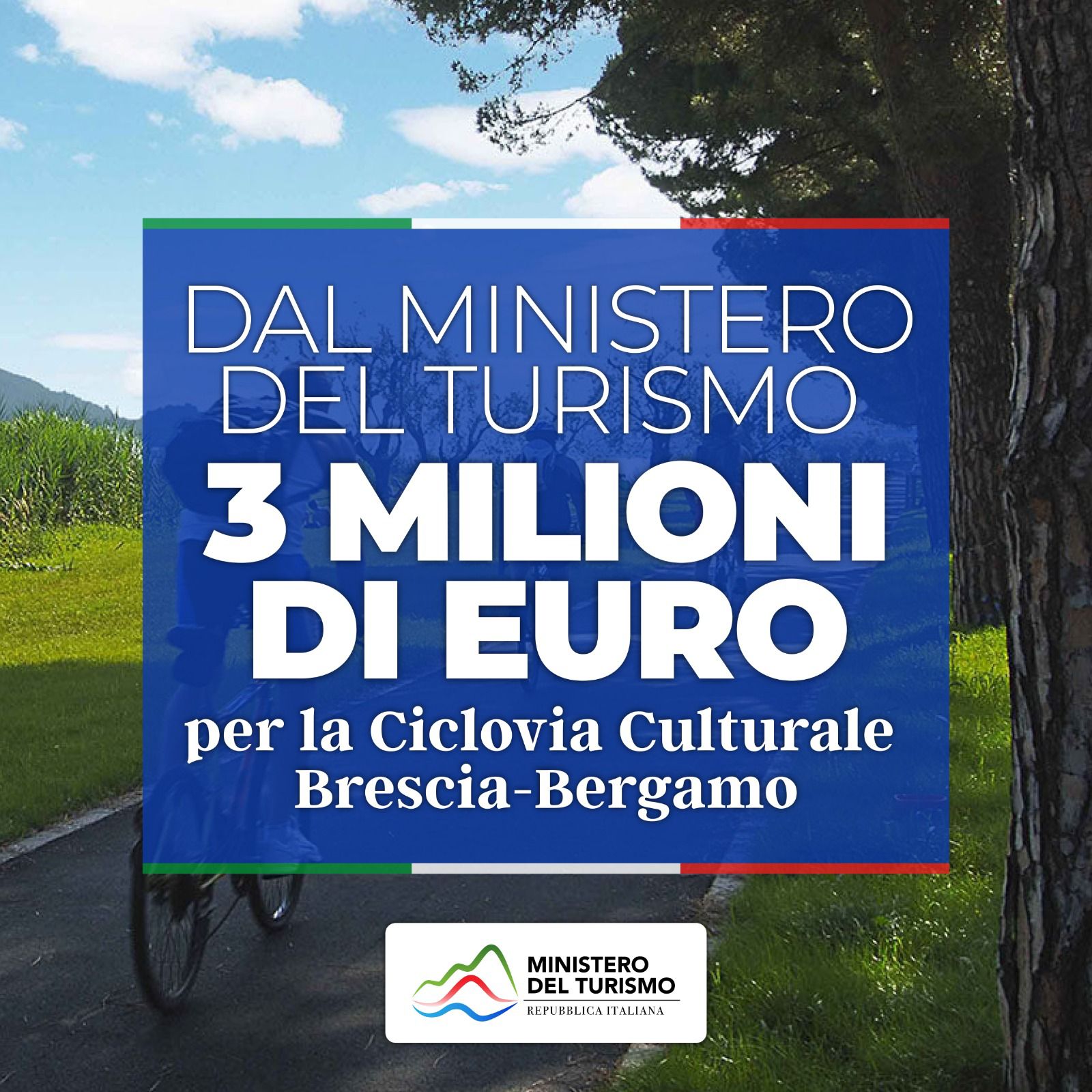 Dal Ministero del Turismo 3 milioni per la Ciclovia Culturale Brescia-Bergamo