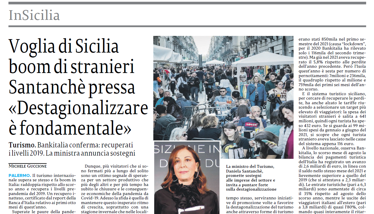 Sicilia, boom di stranieri. Santanchè: “Avanti così”